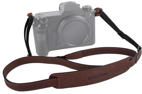 MUZIRI KIINOKOO Kameragurt aus echtem Leder mit Nylongurt – verstellbarer Schulter-Halsgurt mit dreieckigen Ringen für die meisten Digitalkameras – Länge 90 cm bis 140 cm – Kaffee