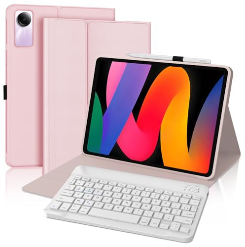 FOGARI Coque Clavier pour Redmi Pad SE 11'' - AZERTY Français Amovible Bluetooth sans Fil Clavier Housse pour Xiaomi Redmi SE 11 Pouce 2023, Rose