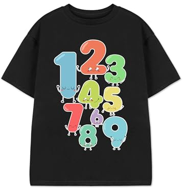 Show Me The Merch Kids T-Shirt in Black | Numbers Day Graphic Tee for Unisex Children | Short Sleeve Cartoon Apparel | Fun Maths Costume with Faces on Numbers 1-9