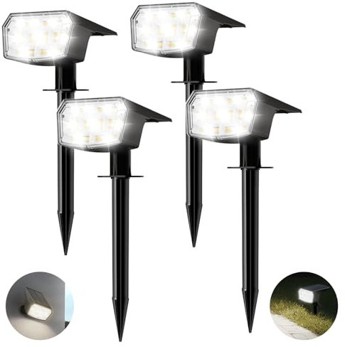 HIBOITEC Solarlampen für Außen [4 Stück/59LED], IP65 Wasserdicht Solarleuchten Garten, 3 Helligkeitsmodi Solar Lichterkette Aussen, 6000K Solar Gartenleuchten für Außen Hof, Terrassen,Weißes Licht