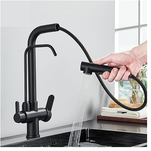 ZCCZJS Filtro Cucina Rubinetto Nero 2 in 1 purificazione Cucina Estrazione Flessibile di ugello a Due Vie Crane a miscelazione Calda e Fredda