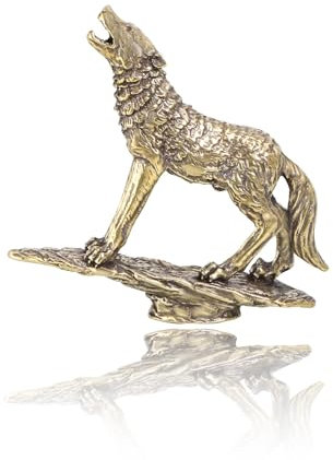 FYDCYHM Antike, bronzefarbene Wölfe-Statue mit goldenen Akzenten, Zen-Meditationsdekoration für Wohnzimmer, Spa oder Yoga-Studio, Mittelstück