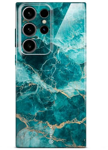 ONEFLOW Bliss Cover für Samsung Galaxy S24 Ultra Hülle in Marmor Optik, Designer Case Handy Schutzhülle mit Kameraschutz, Muster Hardcase Glitzer Handyhülle marmoriert, Türkis Blau