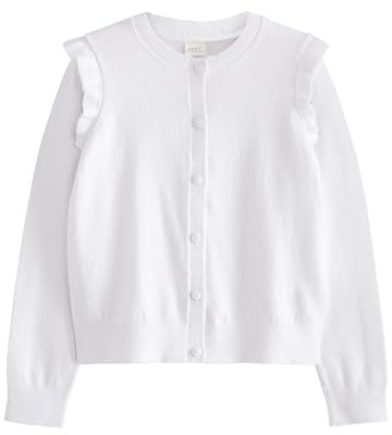 NEXT Mädchen Standard Schul-Strickjacke mit gerüschten Schultern Weiß 128