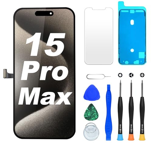 DlGl4U LCD für iPhone 15 Pro Max Display Bildschirm Ersatz, 6,7 Full HD 3D Touch True Tone Face ID Bildschirm fur iPhone 15 Pro max Display Digitizer Reparaturkits