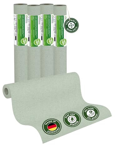 Veluxis Vliestapete 4er-Set UNI einfarbig Salbeigrün – 15,00 m × 0,53 m | matt, waschbeständig, stoßfest, Made in Germany