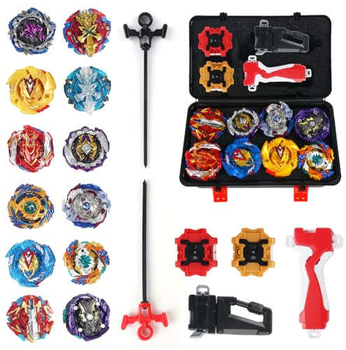 Hojalis 12in1 Kampfkreisel Set, 12 Kampfkreisel 2 Launchers, Bey Burst Turbo Blade Set, Kreisel BattleSet Mit Tragbare Aufbewahrungsbox, für Kinder Geburtstag Weihnachten Geschenk