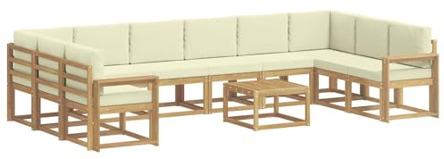 vidaXL Outdoor-Sofagarnitur mit Kissen 11 pcs Weiß und Creme, Akazienholz Sofa, modernes Garten-Sofa, wetterfestes Sitzmöbel, Flexibles Möbelstück für den Hinterhof