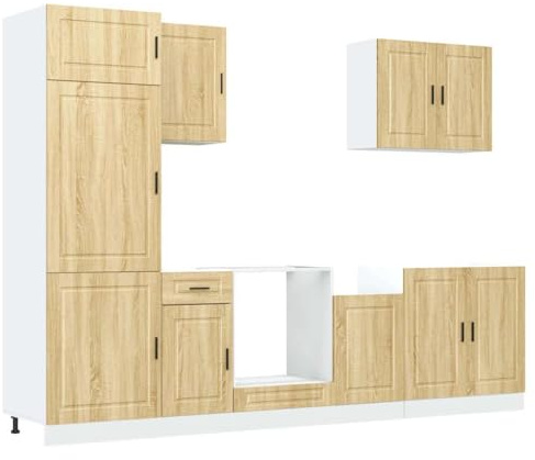 Owoxanthellate Juego de muebles de cocina de 7 piezas Porto, cocina equipada de roble Sonoma, cocina de madera, juego de muebles de cocina para fregadero, horno y lavavajillas, minicocina modular
