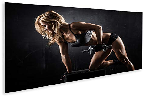 islandburner Bild auf Leinwand Fitness Hanteln Gym Studio Athletische Frau Muskeln Bilder Wandbilder Poster
