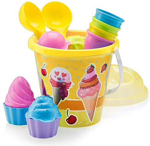 Top Race Sandeimer Sandspielzeug mit EIS und Kuchen Sandform, 16-Teiliges Strandspielzeug Set für Kinder ab 3 Jahren, Sandkasten Strandset