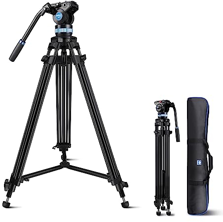 SIRUI Video Treppiede AM-15S, 155cm Cavalletto Video per Fotocamera con Testa Fluida, Alluminio Resistente Video Treppiedi da Viaggio per Videocamera, Base panoramica a 360°, Carico Massimo 10KG