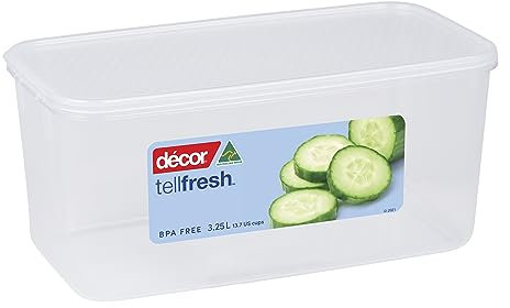 Décor 3.25L Tellfresh Airtight and stackable modular Oblong Food storage container. Graduated measure feature, BPA Free. Dishwasher, Microwave and freezer safe.