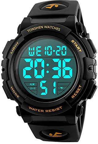 TONSHEN Unisex Multifunktionale Digitaluhr LED Militär Outdoor Sport Uhren 50M Wasserdicht Plastik Lünetten und Kautschuk Band Armbanduhr Damenuhr Herrenuhr (Herren)