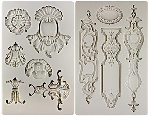 Medaillon Silikonform, antik Rosette Epoxidharz Formen für Tortendeko, Fondant Kuchen, Schokolade, Süßigkeiten, Barockstil, 2 Packungen, 10 Muster