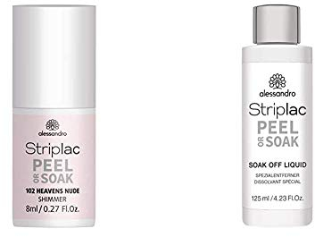 alessandro Striplac Peel or Soak Heavens Nude – LED-Nagellack in hellem Nude-Ton – 8ml & Striplac Peel or Soak Soak-Off Liquid – Spezialentferner zur Ablösung von Peel or Soak Striplac – 1 x 125ml