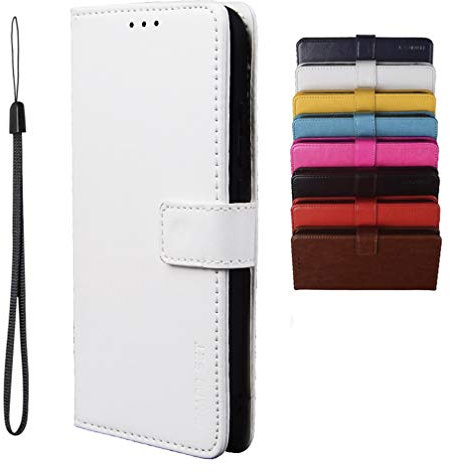 Brand Set Coque pour Wiko View 4 Lite/View 4 Flip Cover Couverture de Style Portefeuille en Simili Cuir Coque Portefeuille Étui pour Wiko View 4 Lite/View 4(Blanc)