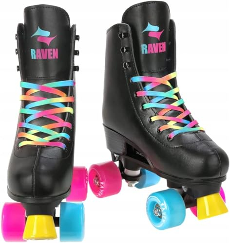 RAVEN Rollschuhe Roller Skates für Kinder Erwachsene Mädchen Damen verstellbar (Iris Black, 39-42 (25-26,5cm))
