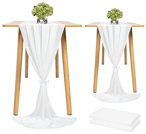 Showgeous 2 Stück Chiffon Tischläufer 28x120 Zoll Romantischer Hochzeitsläufer 10ft Weiß Sheer Chiffon Tischdecke Schminktischläufer für Hochzeit Geburtstagsfeier Braut Baby Shower Dekorationen