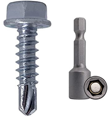 (Pack of 350 pcs) DIN 7504 K Zinc Plated Steel 4.2 x 16 mm Screws, Self-Drilling Sheet Metal Screw, Hex Washer Head, Self Tapping (350, 4.2 x 16 mm)