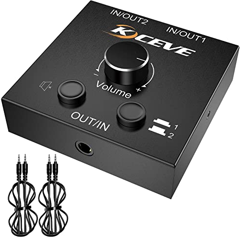 NAWEN 3,5-mm-Audiowähler, AUX 3.5mm Kopfhörer Audio Switcher, Manuelle Lautsprecher Umschalter, 2 Eingang 1 Ausgang