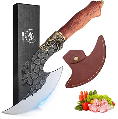 ROCOCO Viking Hackmesser Metzgermesser Fleischschneiden Ausbeinmesser Handgeschmiedete chinesische Küchenaxt mit Scheide Home Outdoor BBQ Camping Geburtstag Thanksgiving Weihnachten Geschenk Männer