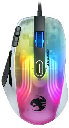 Roccat Kone XP PC Gaming Mouse with 3D AIMO RGB Lighting, 19K DPI Optical Sensor, 4D Krystal Scroll Wheel, Multi-Button Design, Wired Computer Mouse - White