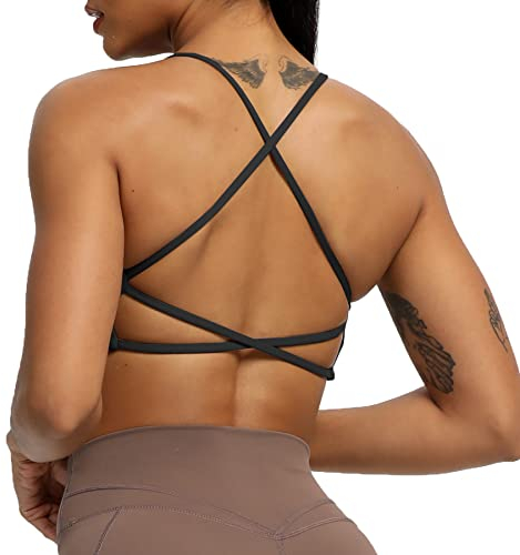 Aoxjox Damen Workout Sport BHS Fitness Rückenfrei Gepolstert Ivy Low Impact BH Yoga Crop Tank Top, Schwarz, small