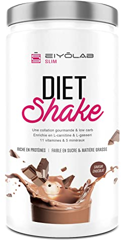 DIET SHAKE | Collation Minceur Protéinée | L-Carnitine pour l’Activation des Graisses | Probiotiques et Psyllium pour la Digestion | Vitamines et Minéraux | Pauvre en Sucres | 500g Chocolat | Eiyolab
