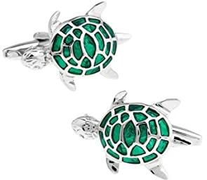 Manschettenknöpfe Personalisiert, Schildkröte Manschettenknöpfe Herren Klassisch aus Silber & Grün Messing Hochzeitstag Geschenke für Männer