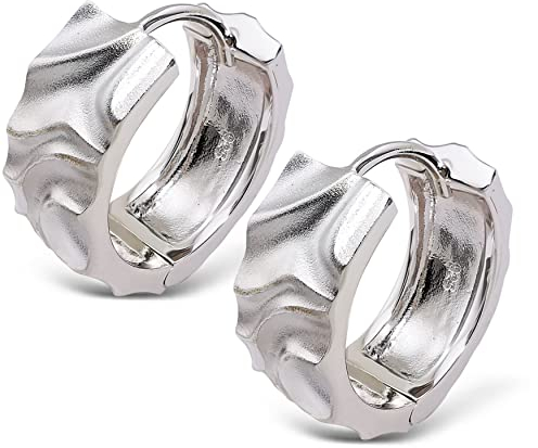 Sternvoll® Damen Creolen aus 925 Sterling Silber Rhodium Platziert | Premium Ohrringe in gehämmerter Optik