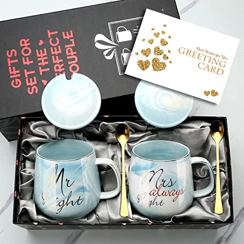 Mr und Mrs - Set di tazze da caffè da 13 once – regalo di nozze per coppia di sposi, regalo di matrimonio, anniversario, regalo per lui, fidanzato, moglie, regalo di compleanno
