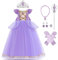 IBAKOM Enfant Fille Robe Princesse Raiponce Cosplay Tenues Carnaval Halloween No?l Anniversaire F?te Jouer un r?le Gants Baguette Magique Accessoires Violet clair - paillette 3-4 ans