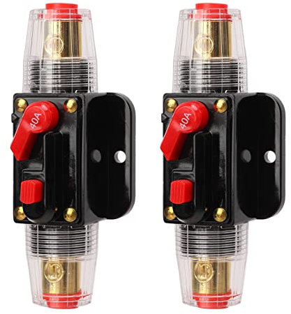 KIMISS Disjoncteur 12 à 24 V Disjoncteur en Ligne avec Porte-fusible à Réinitialisation Manuelle Cosses de Batterie Tubes Thermorétractables pour Système de Bateau de Voiture (40A)