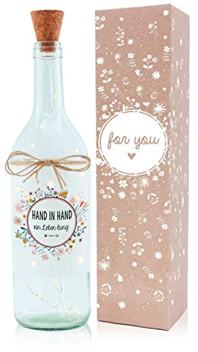 OWLBOOK Hand in Hand ein Leben lang - Blumen Flaschenlicht Geschenke für Hochzeitspaar Brautpaar Paare zur Hochzeit Trauung Hochzeitsgeschenk