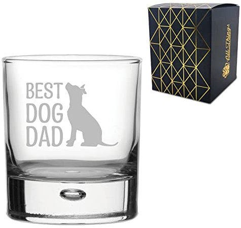 Engraved Novelty Whisky Tumbler With Best Dog Dad Design - Laser Engraved Gift for Dad, Birthday, Dog Lovers - Gift Box Included - Add Optional Personalized Message