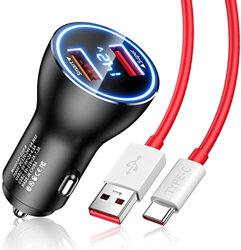 Zigarettenanzünder USB Ladegerät 80W Supervooc Charge für OnePlus Nord 2T/10 Pro, Schnelllade-Autoladegerät Mit 1M USB C Kabel für Oneplus 11 9 Pro Nord CE 3 Lite OPPO