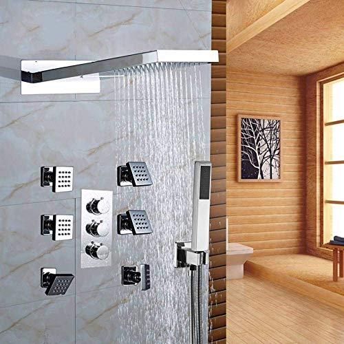 ZEDARO Duschset Thermostat-Badezimmer-Duscharmatur Edelstahl-Regen-/Wasserfall-Duschkopf mit Massagedüsen Wandhalterung Luxus