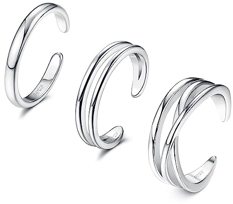 ORAZIO 3PCS Anneaux d'orteil Ajustables pour Femmes Ensemble de Bagues d'orteil Minimaliste en Argent Set de Bijoux de Pieds pour La Plage D'été Cadeaux pour Les Femmes et Les Filles 1