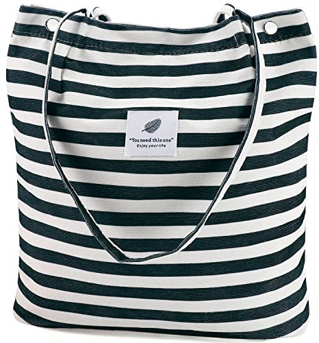 Ayieyill Cord-Tragetasche für Damen, Segeltuch, Schulterkordel, Geldbörse mit Innentasche (schwarz-weiß gestreift)