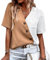 KCatsy Women Contrast Colour Block Short Sleeve V-Neck Diagonal Button Business Casual Shirt Summer Trendy Pocket Top Loose T-Shirt Tee Blouse A Khaki 2XL 18