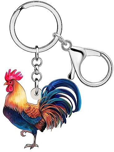 WEVENI Statement Acryl Floral Huhn Hahn Schlüsselanhänger Ringe Bauernhof Schmuck für Frauen Mädchen Tasche Charms Geschenke (Huhn F)