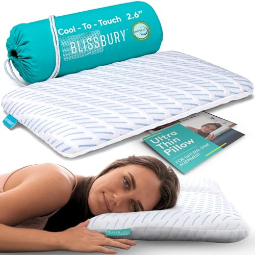 BLISSBURY Kühlendes Bauchschläferkissen 60×40 cm, 6,5 cm, flaches Memoryschaum-Kopfkissen