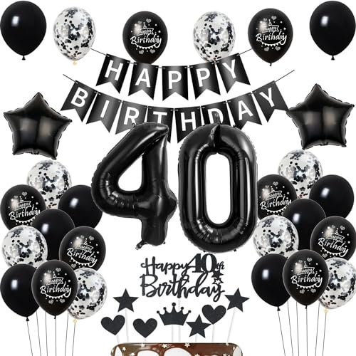 Luftballons 40 Geburtstag Dekoration,Schwarz Tortendeko Geburtstag 40 Jahre Mann,deko 40. frauen Männer,Tortendeko 40. Mann frau,Geburtstagsdeko 40 Jahre frauen Schwarz