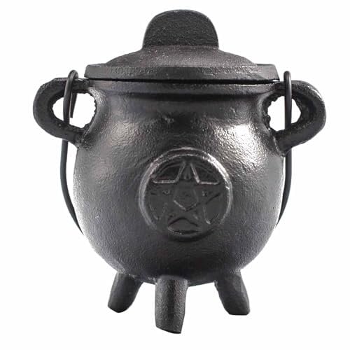 Ancient Wisdom Caldero de hierro fundido, perfecto para brujería, hechizos de energía, altar de Halloween, pagano y rituales wiccanos (Pentágono, 6,5 x 13 cm)