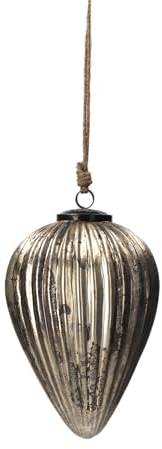 Keyhomestore - Glaskugel in Tropfenform erhältlich in Gold, Rot, Antikgold und Weiß. Weihnachtsdekoration mit Seil zum Aufhängen. Höhe 20 cm, Länge 12 cm. (Antik-Gold)