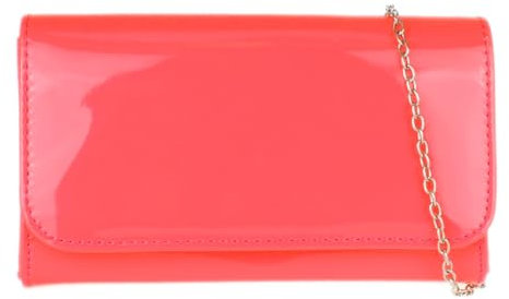 Girly Handbags Pochette lucida tinta unita, Fucsia fluo, W 20, H 12, D 7 cm (W 8, H 5, D 3 inches)