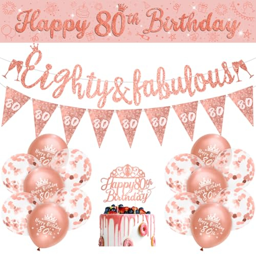 Womens 80th Birthday Decorations Rose Gold 80th Rose Gold Birthday Decorations Women Happy by RichMoho