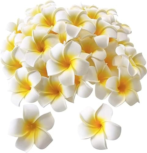 Cardbeei 100StüCke WeißEr Schaum Hawaiian Frangipani KüNstliche Plumeria BlüTen BläTter BlüTen Haar Hut Hut Kranz DIY Hochzeits Dekoration 5Cm