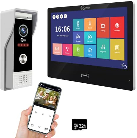 1080P Videocitofono Appartamento Campanello Citofono, Touchscreen cablato da 10 pollici, Supporto per lo sblocco, Rilevazione di movimento, Tuya wireless per casa Villa, 32G